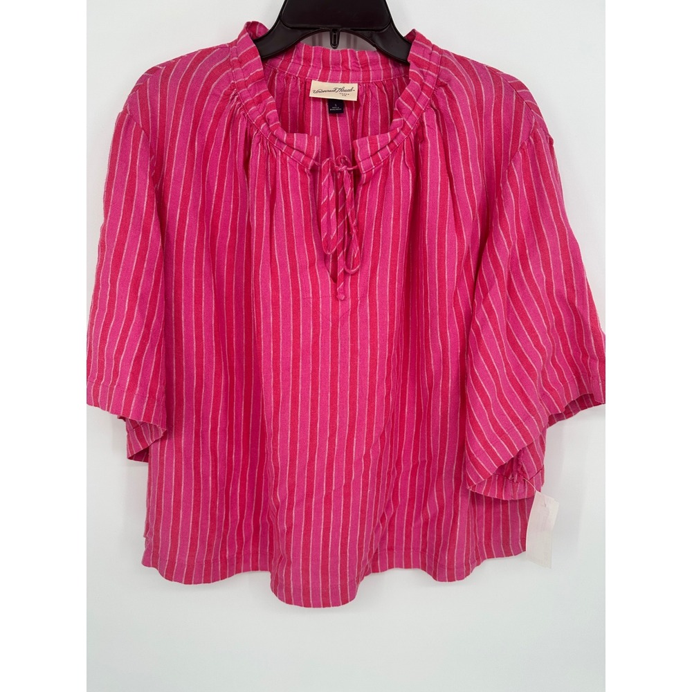 Universal Thread Pink Stripe Linen Blend Blouse Women's Size S Barbiecore